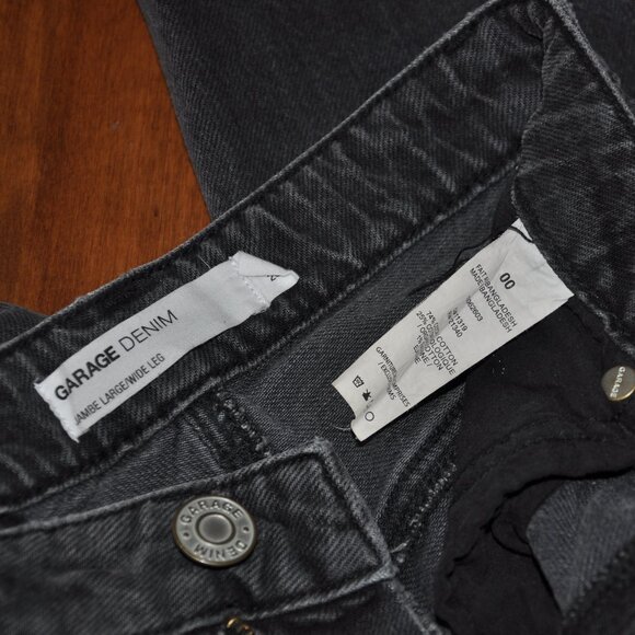 Garage Wide Leg Distressed Ripped Black Denim Jeans 00 23 - Picture 5 of 5